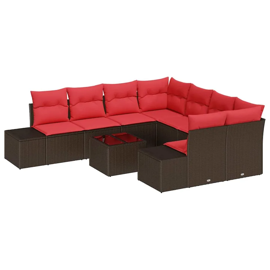 Ensemble de canapé de jardin 9 pcs Marron polyrotin - 2