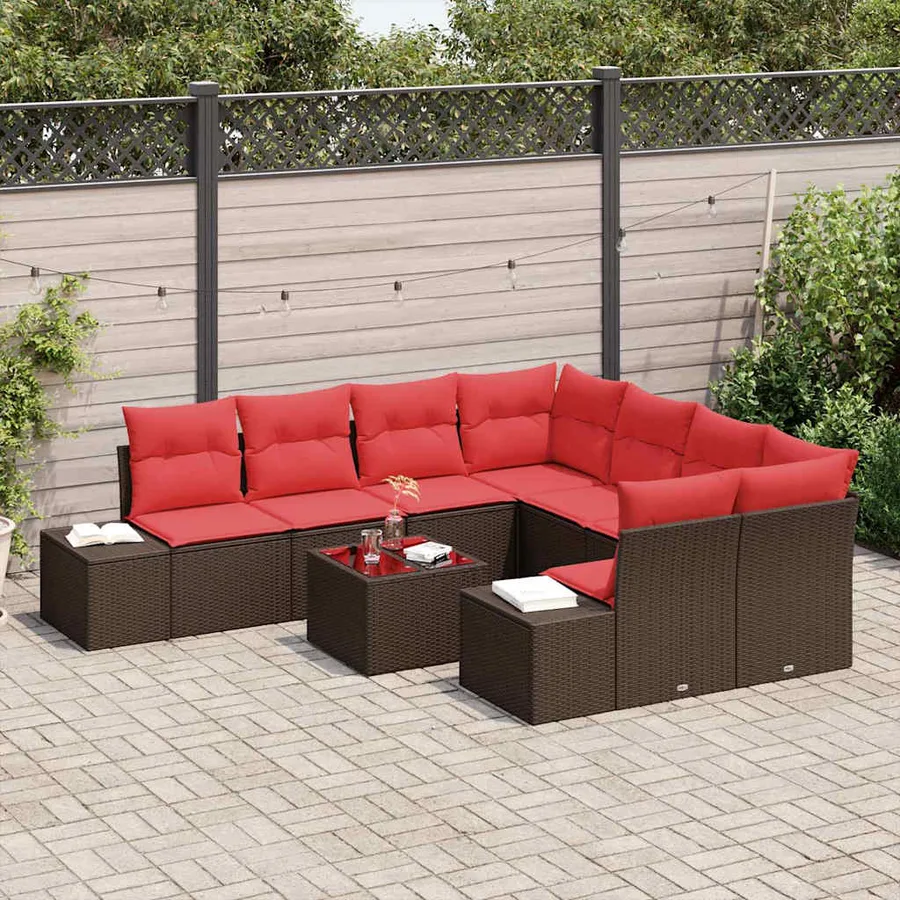Ensemble de canapé de jardin 9 pcs Marron polyrotin - 3