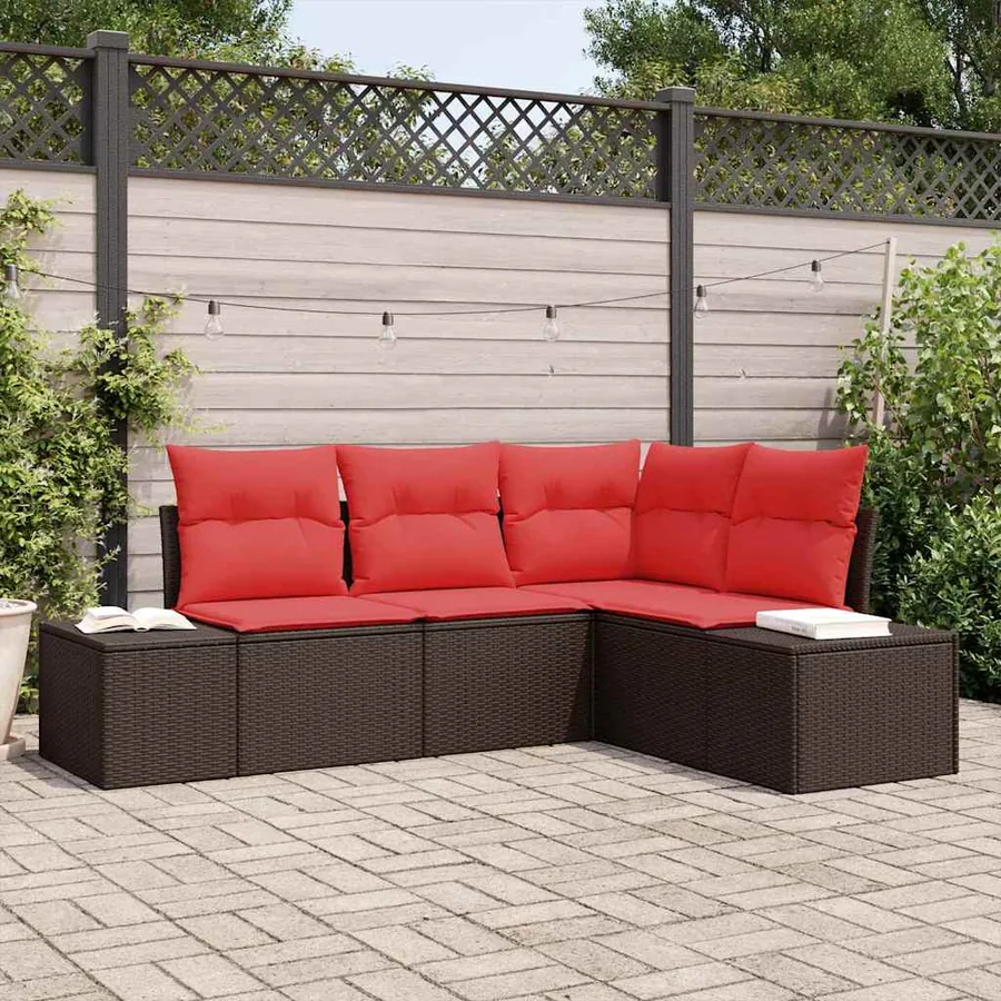 Ensemble de canapé de jardin 4 pcs Marron polyrotin