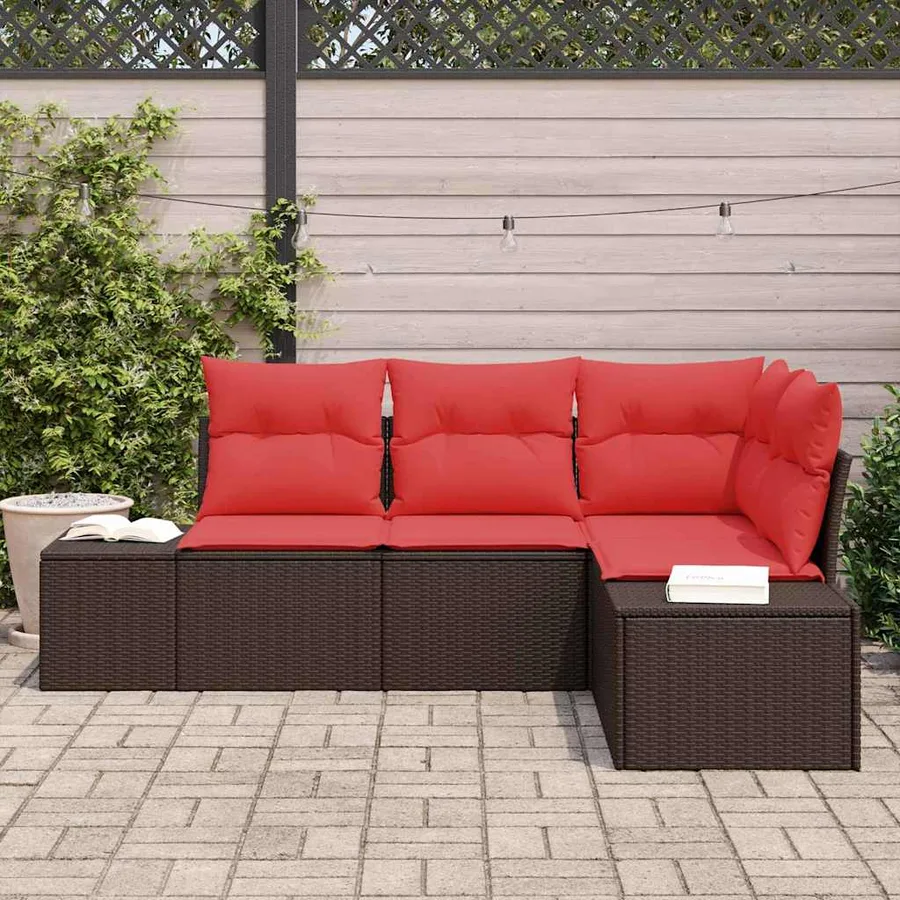 Ensemble de canapé de jardin 4 pcs Marron polyrotin - 3