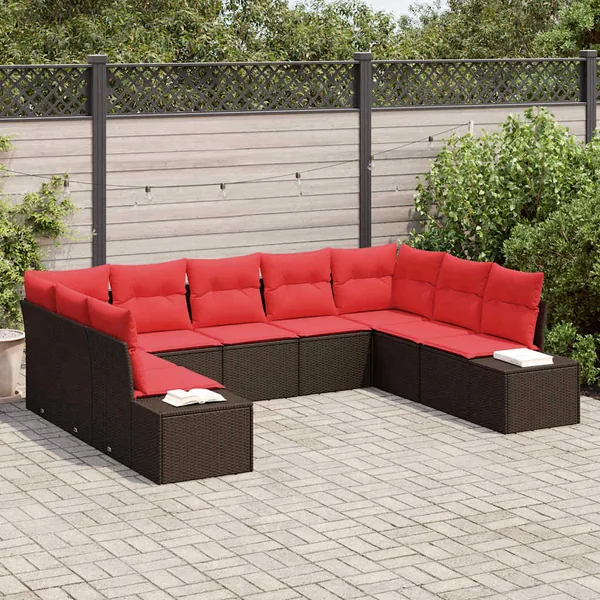 Ensemble de canapé de jardin 9 pcs Marron polyrotin