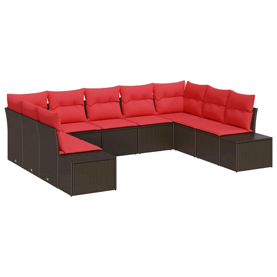 Ensemble de canapé de jardin 9 pcs Marron polyrotin - 2