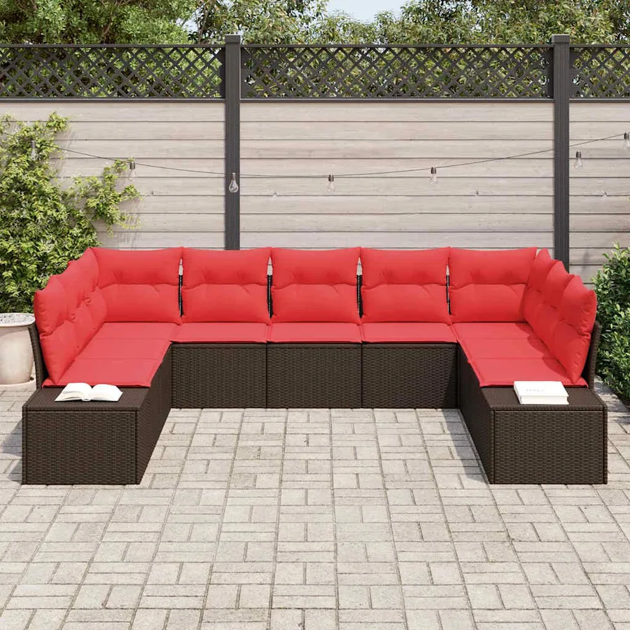 Ensemble de canapé de jardin 9 pcs Marron polyrotin - 3