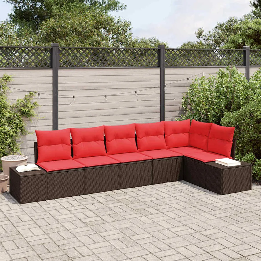 Ensemble de canapé de jardin 6 pcs Marron polyrotin