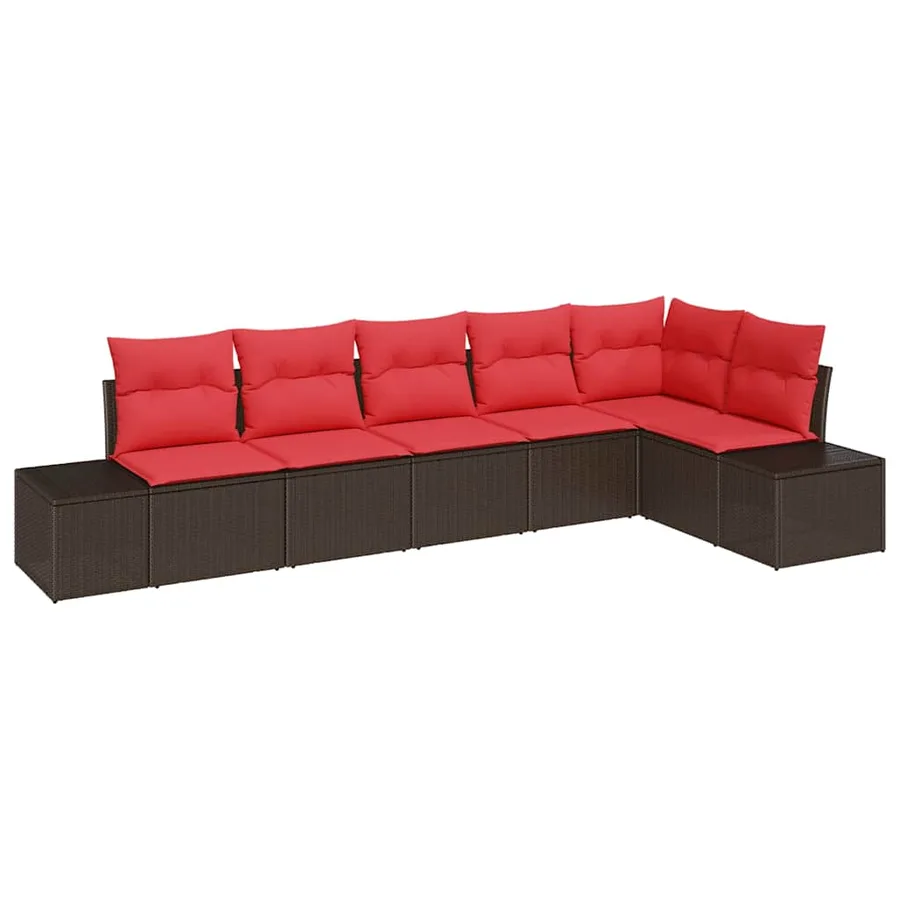 Ensemble de canapé de jardin 6 pcs Marron polyrotin - 2