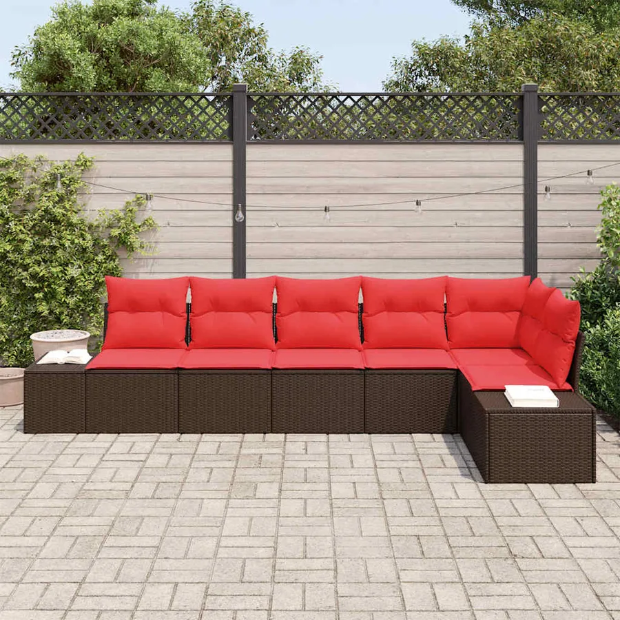 Ensemble de canapé de jardin 6 pcs Marron polyrotin - 3