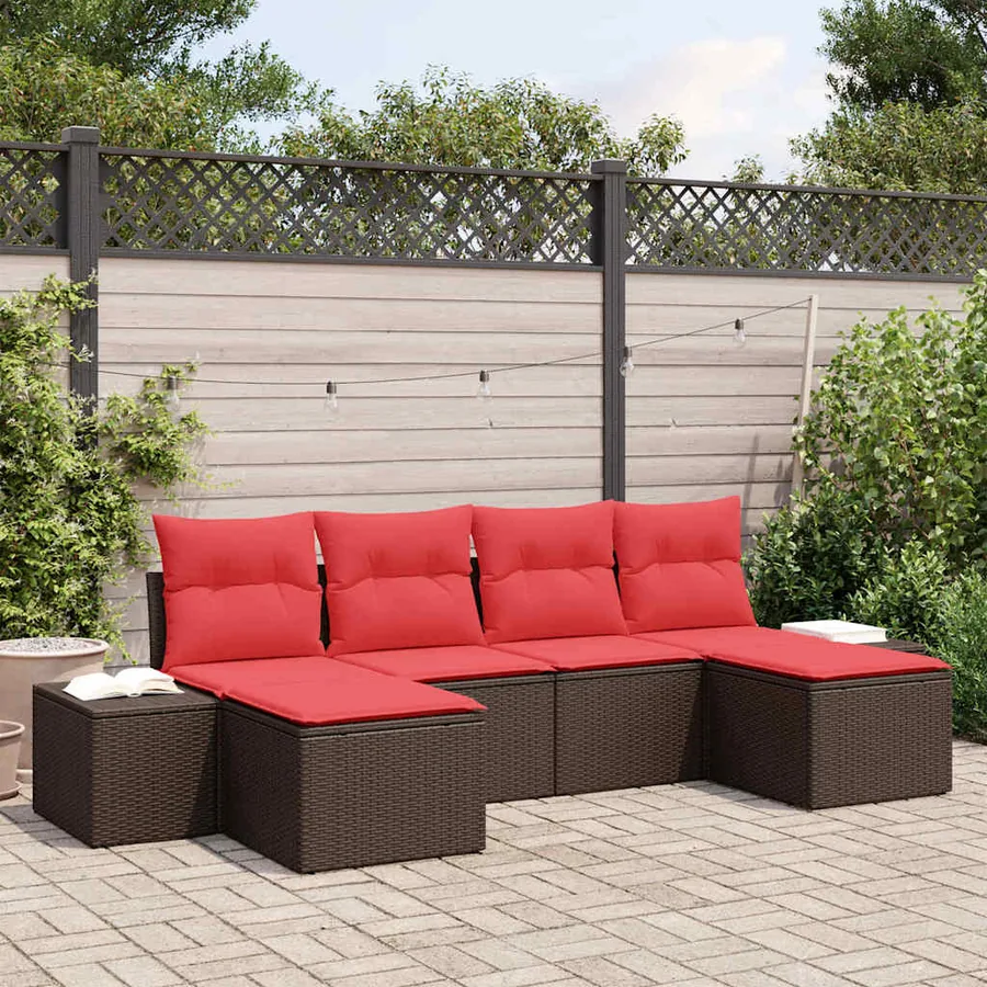 Ensemble de canapé de jardin 6 pcs Marron polyrotin