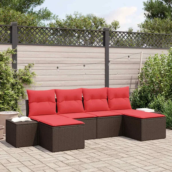 Ensemble de canapé de jardin 6 pcs Marron polyrotin
