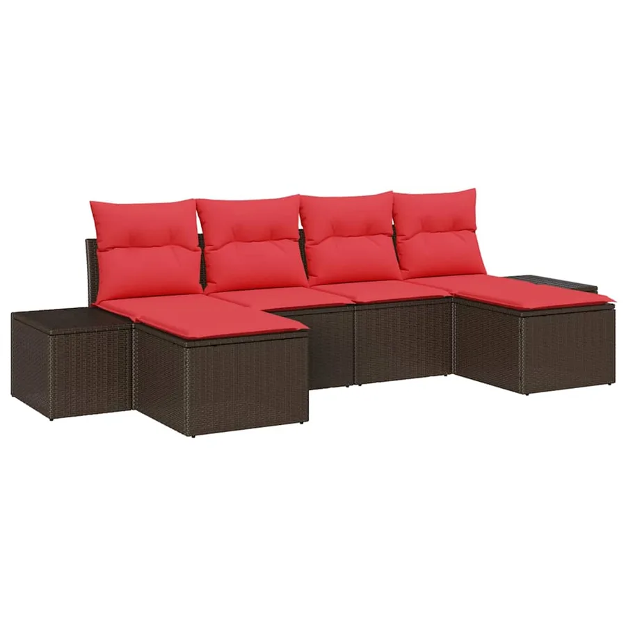 Ensemble de canapé de jardin 6 pcs Marron polyrotin - 2