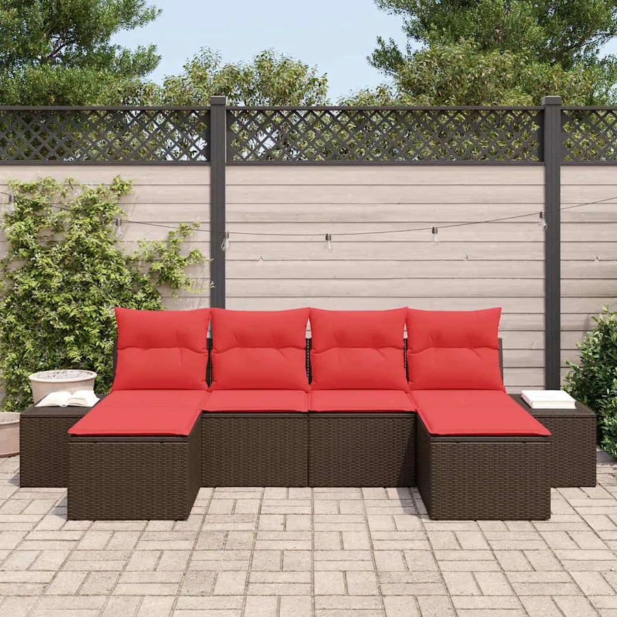 Ensemble de canapé de jardin 6 pcs Marron polyrotin - 3