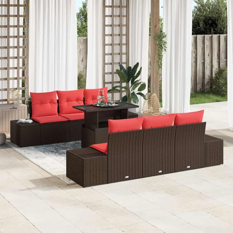 Ensemble de Canapés 7 pcs Marron et rouge polyrotin