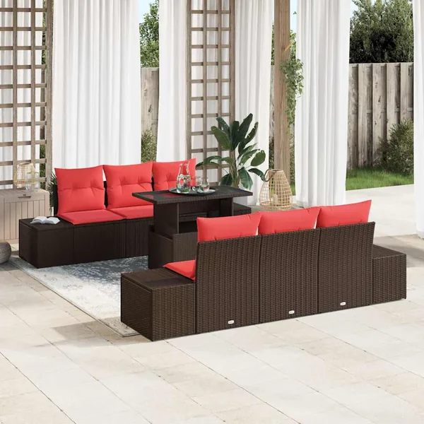 Ensemble de Canapés 7 pcs Marron et rouge polyrotin