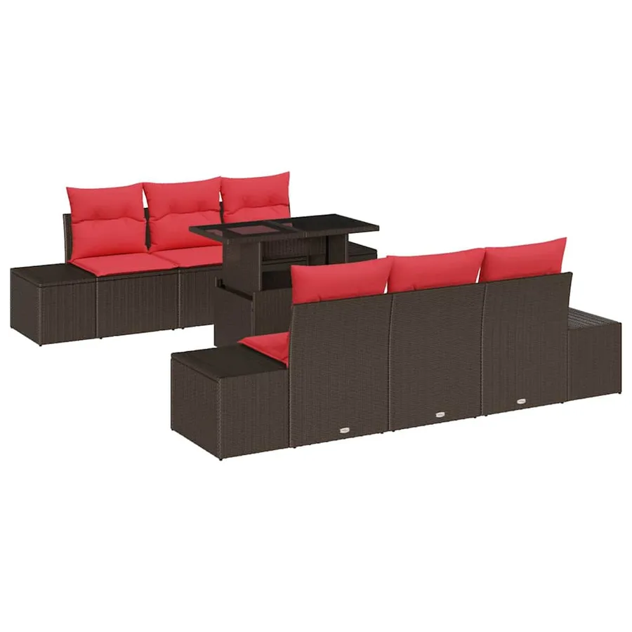 Ensemble de Canapés 7 pcs Marron et rouge polyrotin - 2
