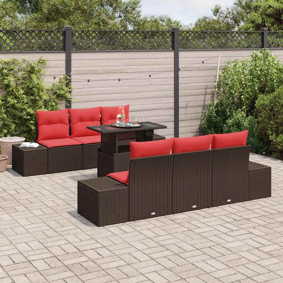 Ensemble de Canapés 7 pcs Marron et rouge polyrotin - 3