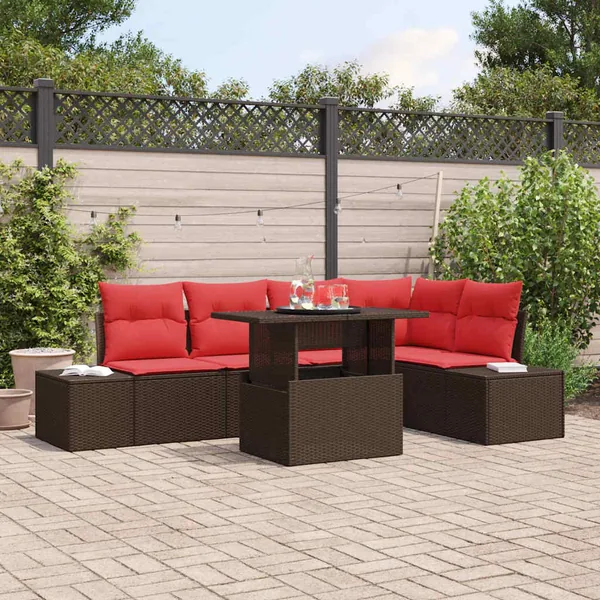 Ensemble de canapé de jardin avec coussin 6 pcs Marron et rouge