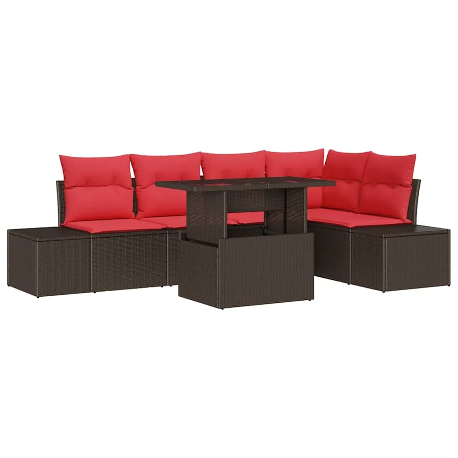 Ensemble de canapé de jardin avec coussin 6 pcs Marron et rouge - 2