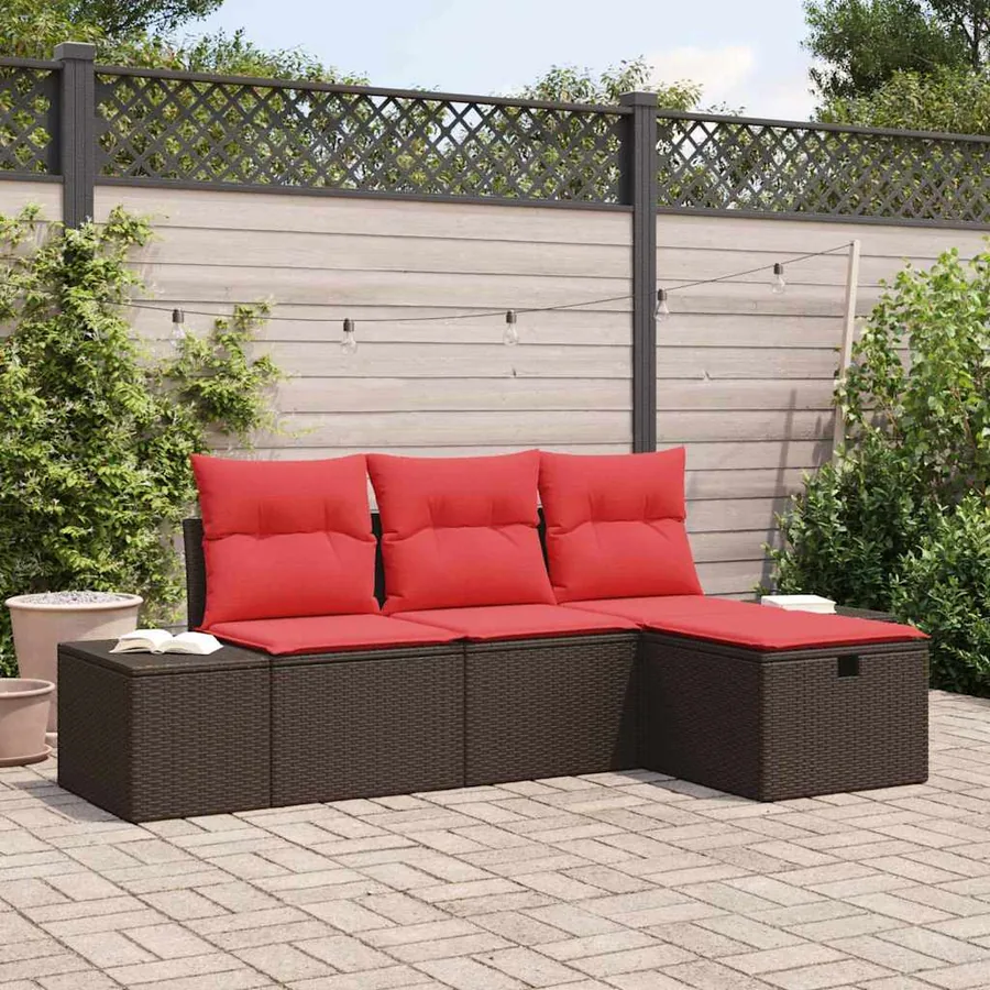 Ensemble de canapé de jardin avec coussin 4 pcs polyrotin