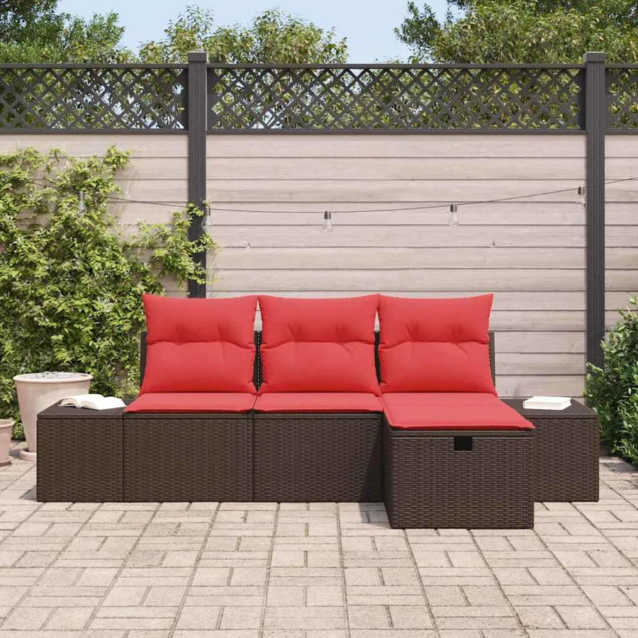 Ensemble de canapé de jardin avec coussin 4 pcs polyrotin - 3