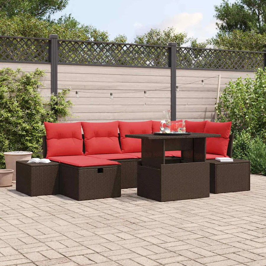 Ensemble de canapé de jardin avec coussin 7 pcs polyrotin
