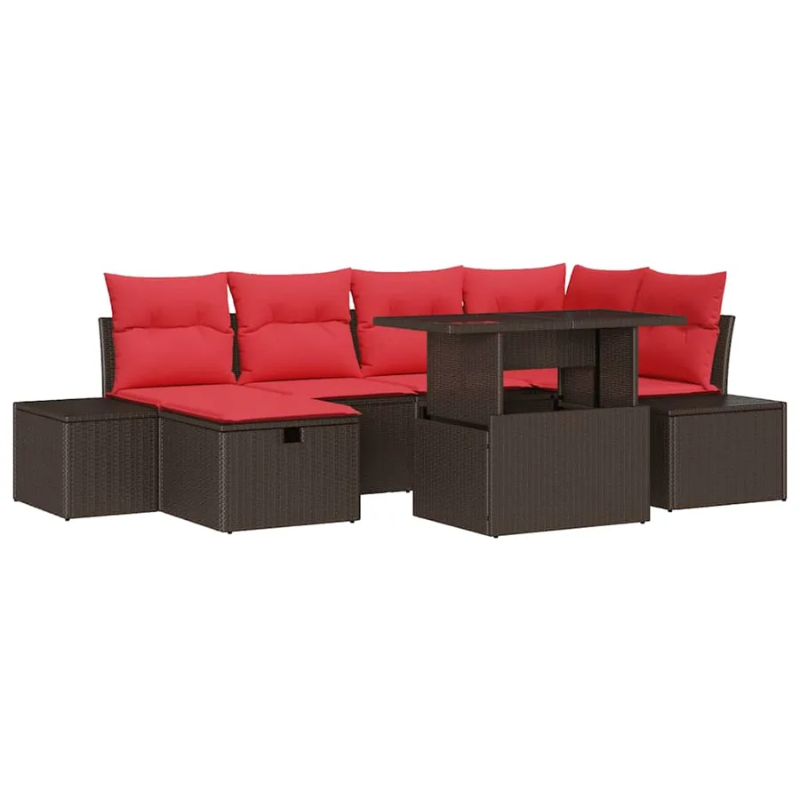 Ensemble de canapé de jardin avec coussin 7 pcs polyrotin - 2