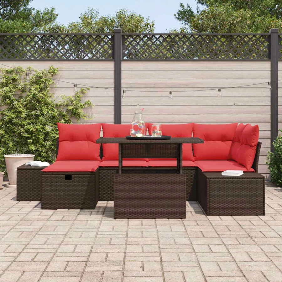 Ensemble de canapé de jardin avec coussin 7 pcs polyrotin - 3