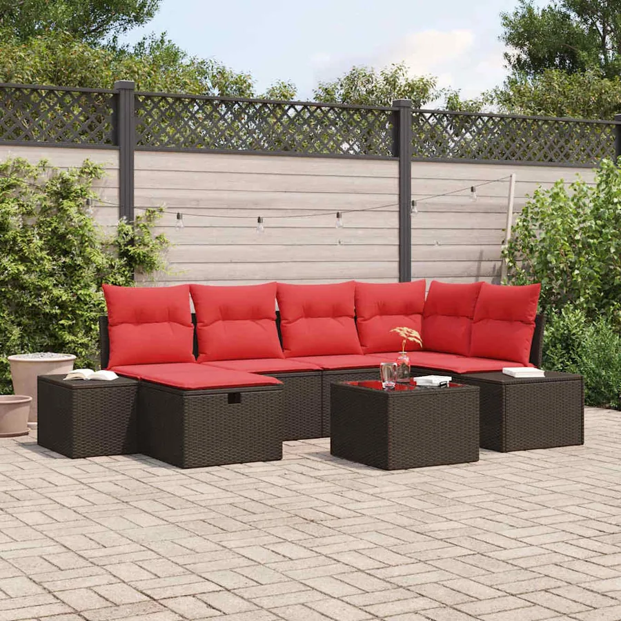 Ensemble de canapé de jardin 7 pcs Marron polyrotin