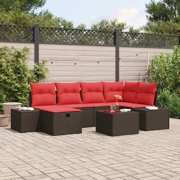 Ensemble de canapé de jardin 7 pcs Marron polyrotin