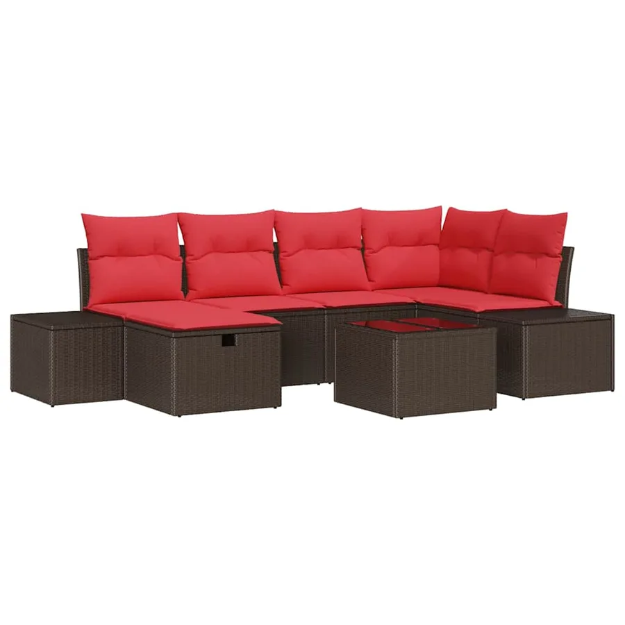 Ensemble de canapé de jardin 7 pcs Marron polyrotin - 2