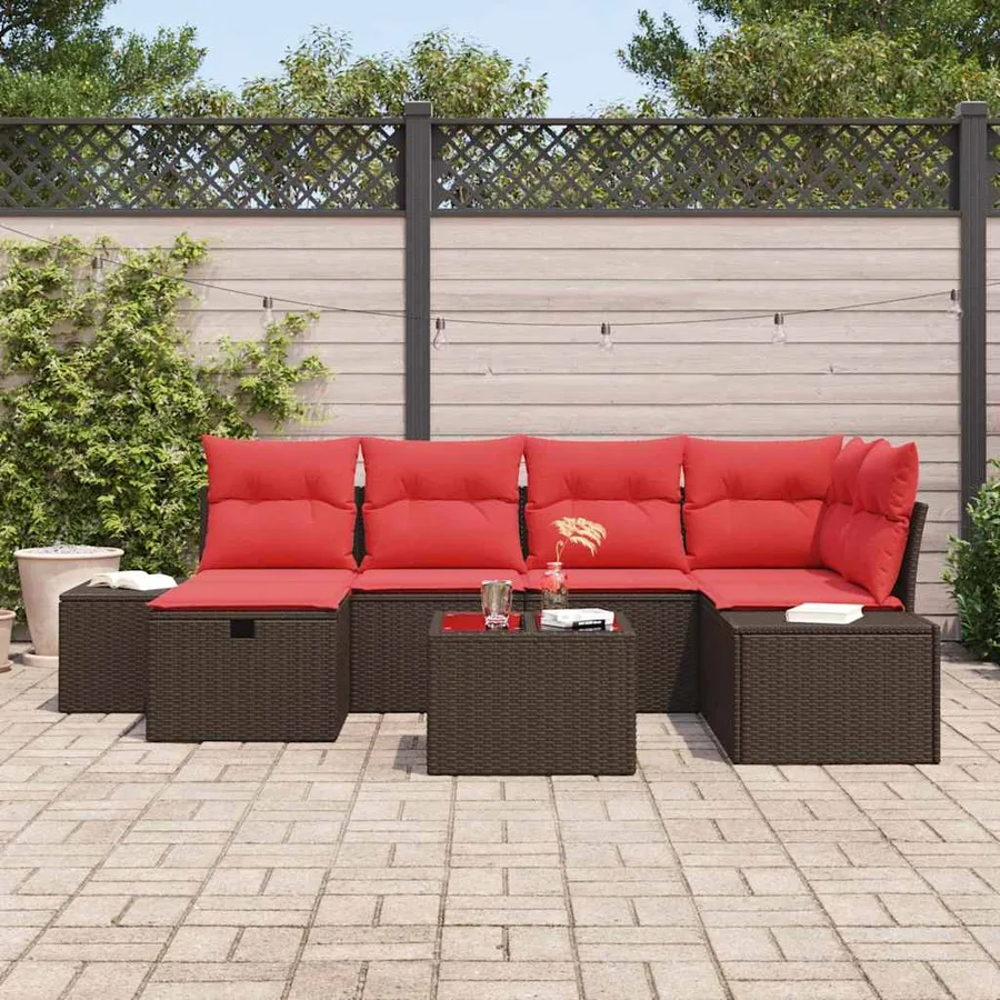 Ensemble de canapé de jardin 7 pcs Marron polyrotin - 3