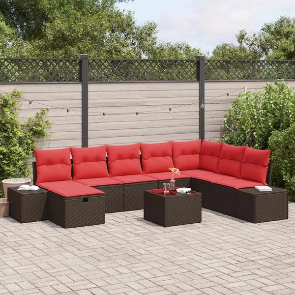 Ensemble de canapé de jardin 9 pcs Marron polyrotin