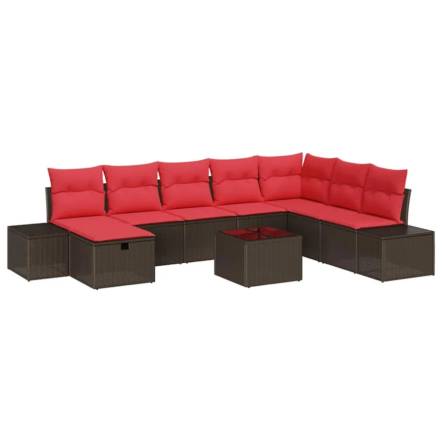 Ensemble de canapé de jardin 9 pcs Marron polyrotin - 2