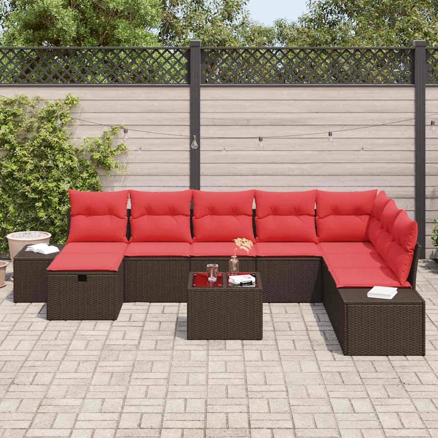Ensemble de canapé de jardin 9 pcs Marron polyrotin - 3