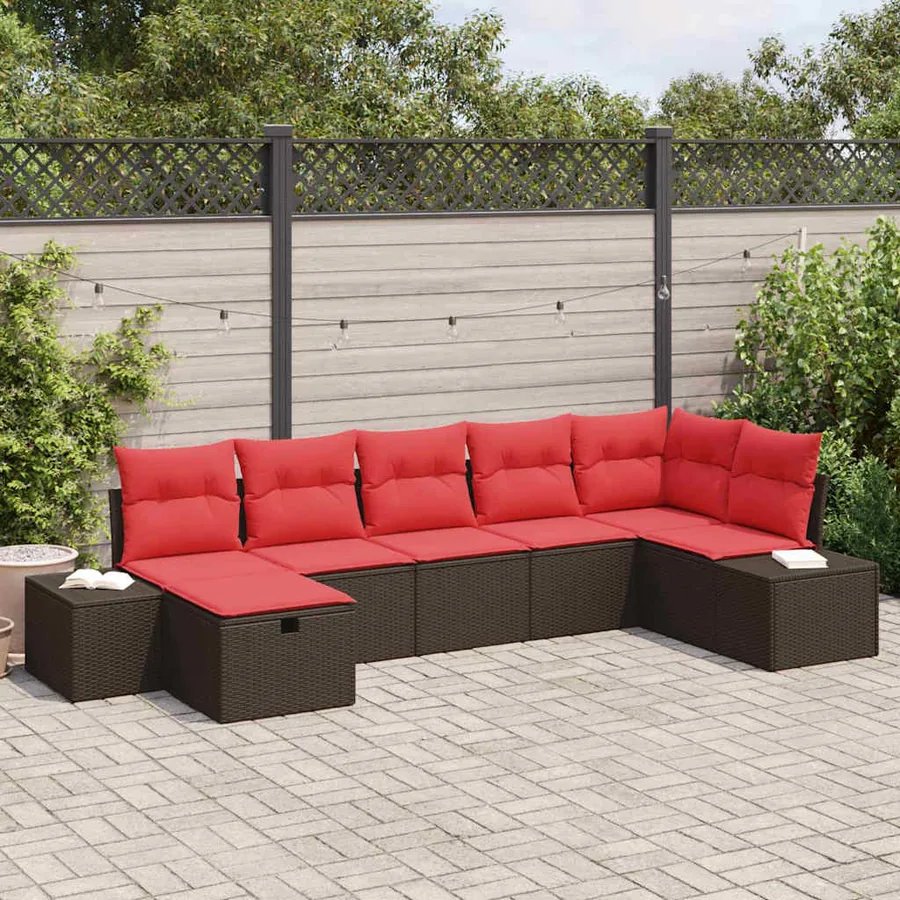 Ensemble de canapé de jardin 7 pcs Marron polyrotin