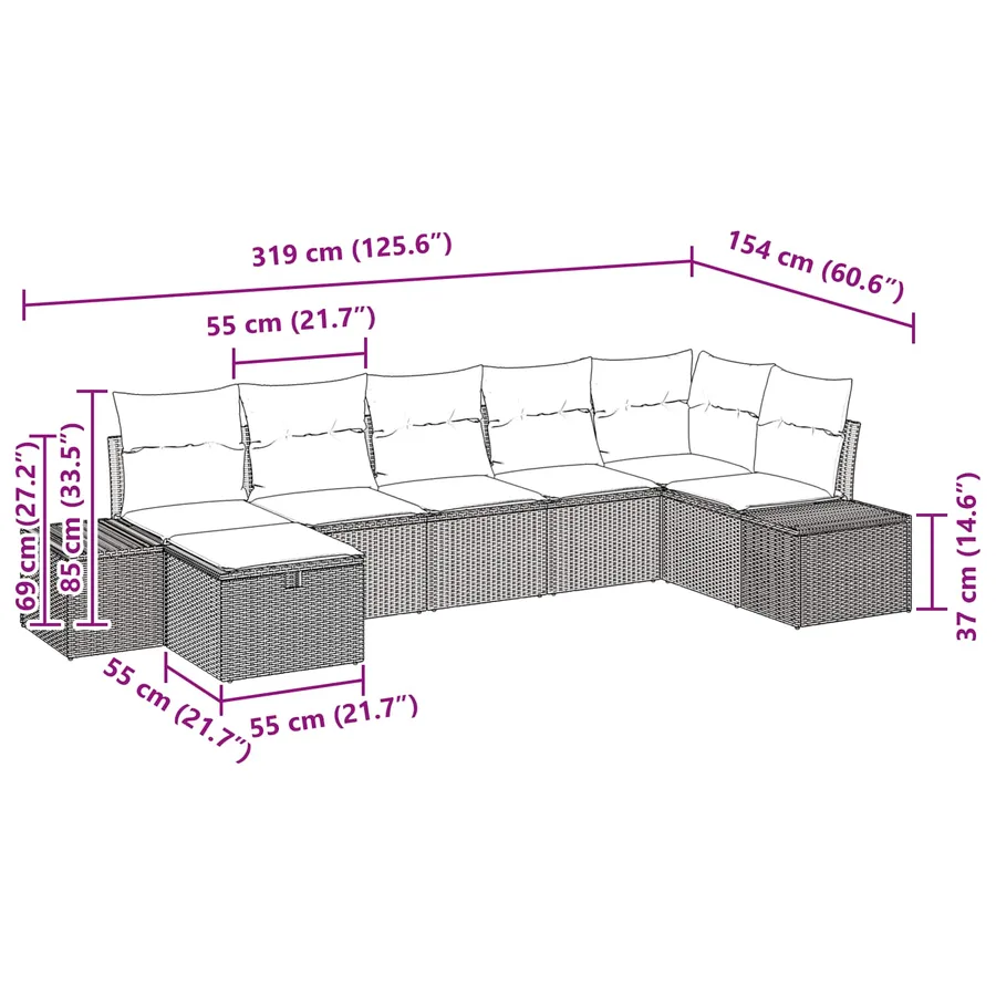 Ensemble de canapé de jardin 7 pcs Marron polyrotin - 10