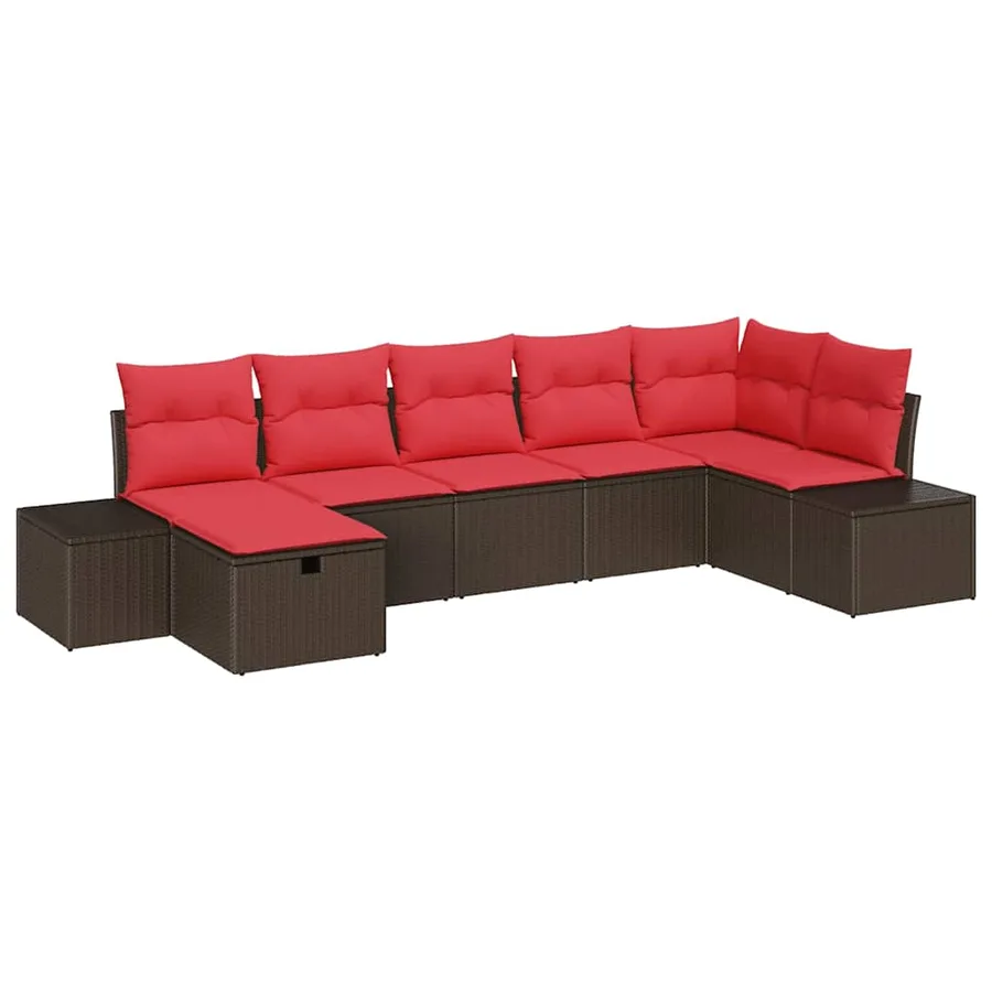 Ensemble de canapé de jardin 7 pcs Marron polyrotin - 2
