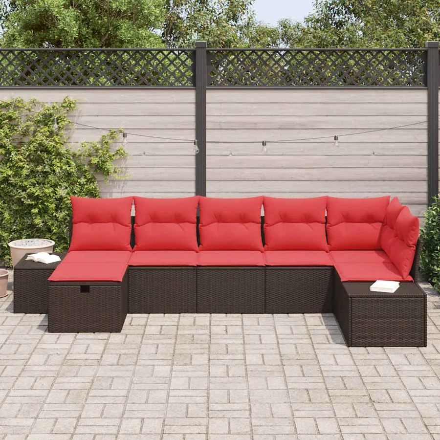 Ensemble de canapé de jardin 7 pcs Marron polyrotin - 3