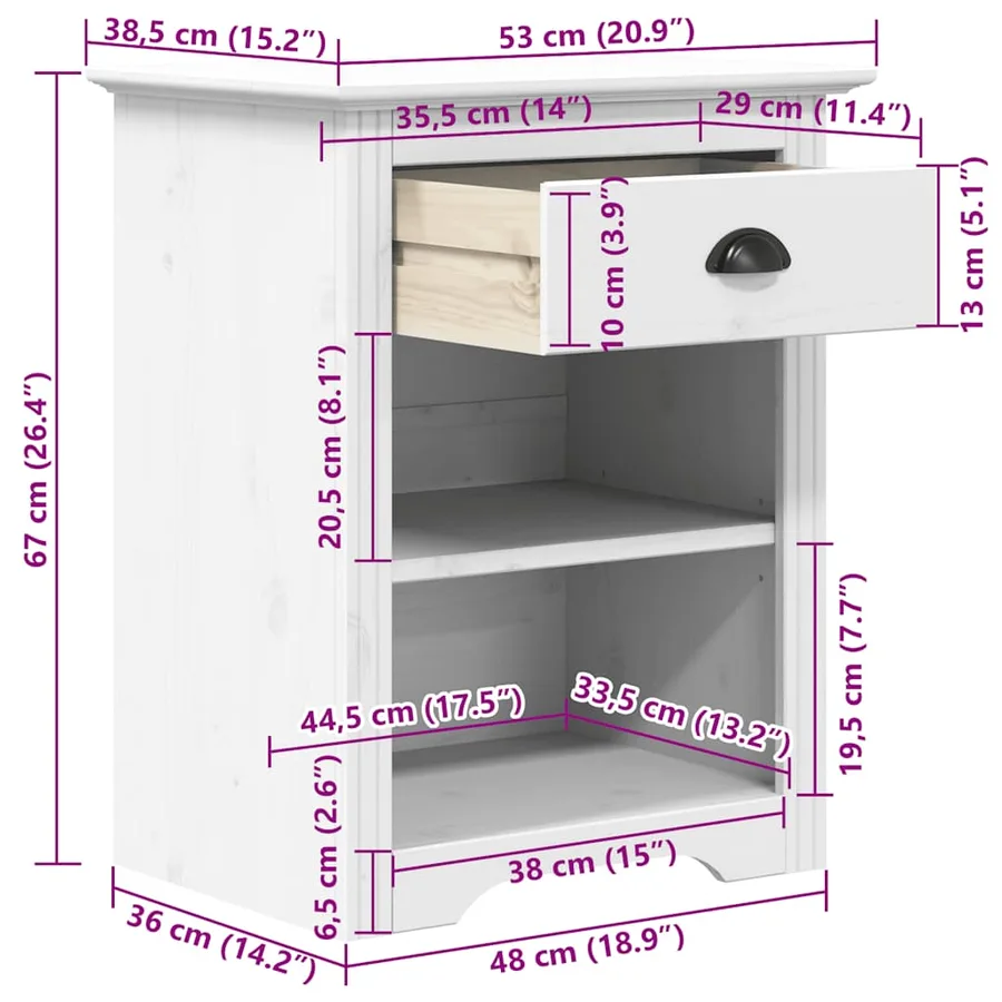 Table de chevet BODO blanc 53x38,5x67 cm bois de pin massif - 8