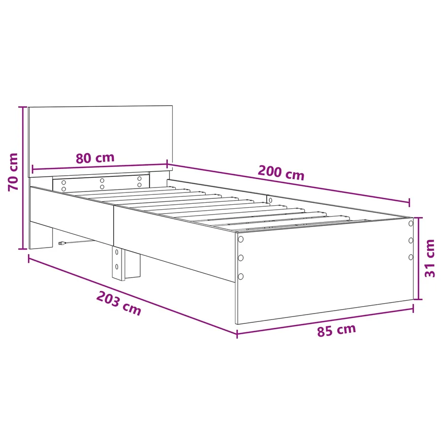 Cadre de lit avec LED Chêne artisanal 80 x 200 cm - 10