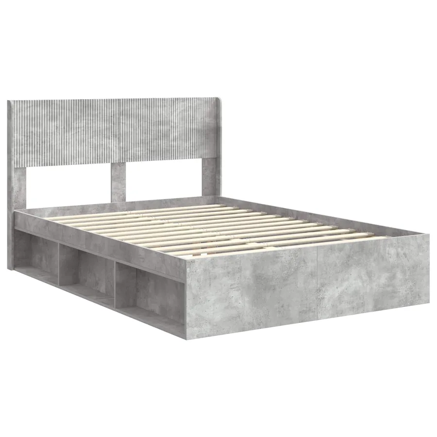 Cadre de lit avec rangement et tête de lit Gris béton - 4