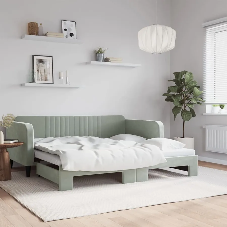 Lit de jour avec lit gigogne gris clair 100x190 cm velours