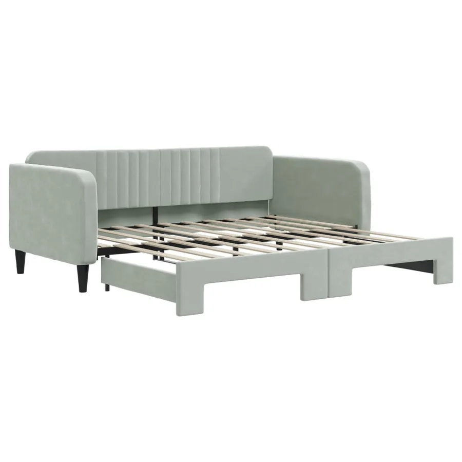 Lit de jour avec lit gigogne gris clair 100x190 cm velours - 2