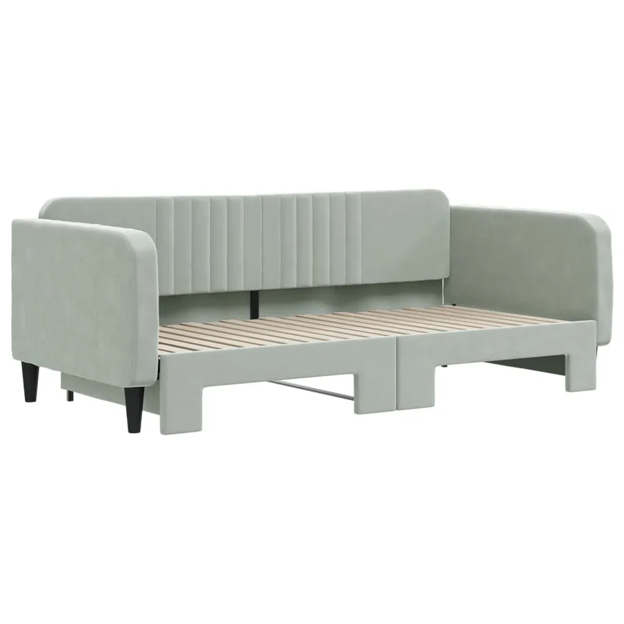 Lit de jour avec lit gigogne gris clair 100x190 cm velours - 3