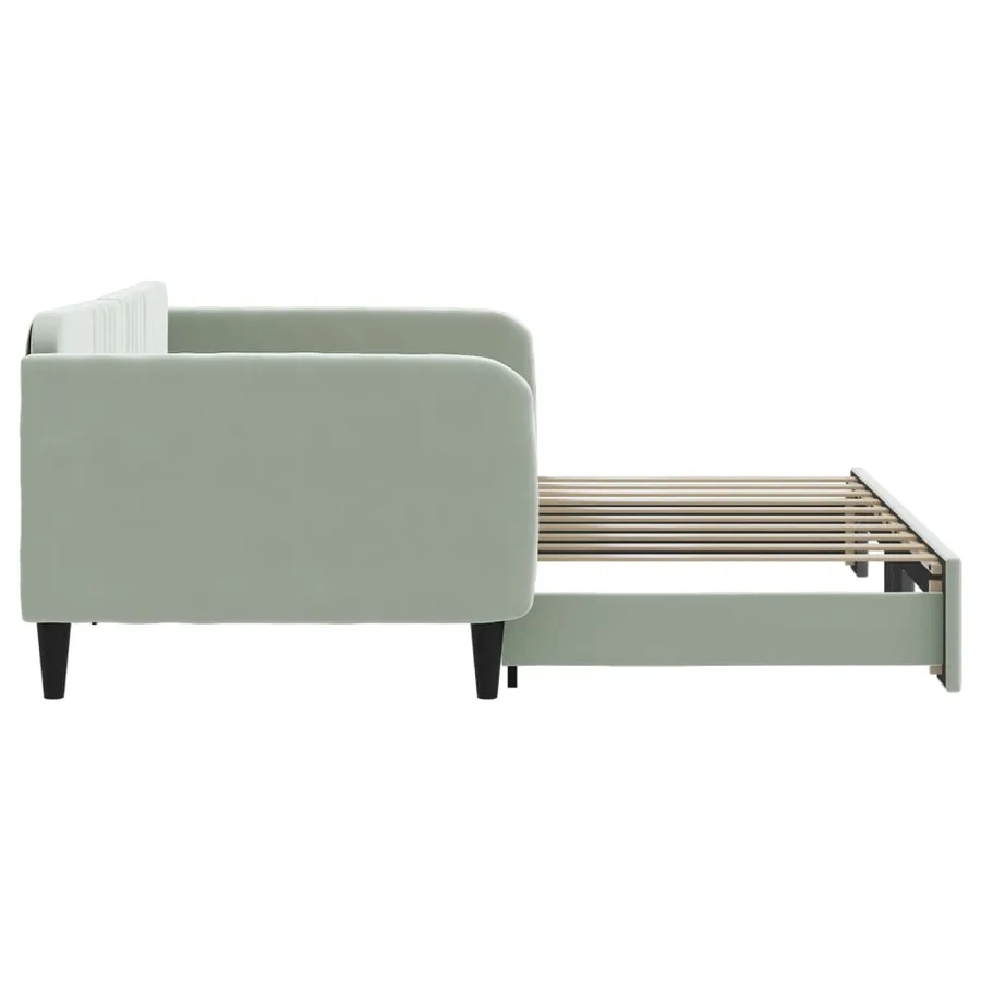 Lit de jour avec lit gigogne gris clair 100x190 cm velours - 4