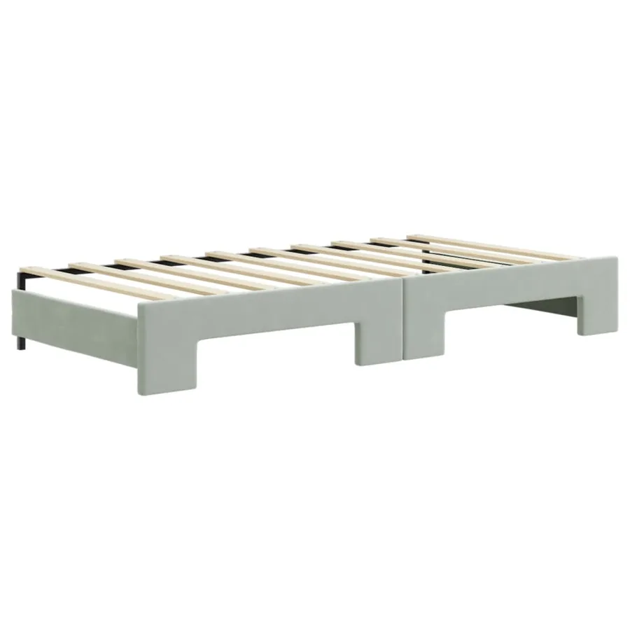 Lit de jour avec lit gigogne gris clair 100x190 cm velours - 8
