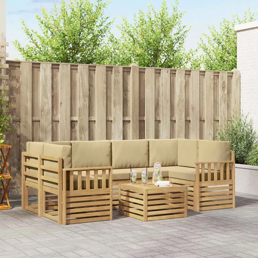 Ensemble de canapés d'extérieur 7 pcs Blanc et Beige Polyester