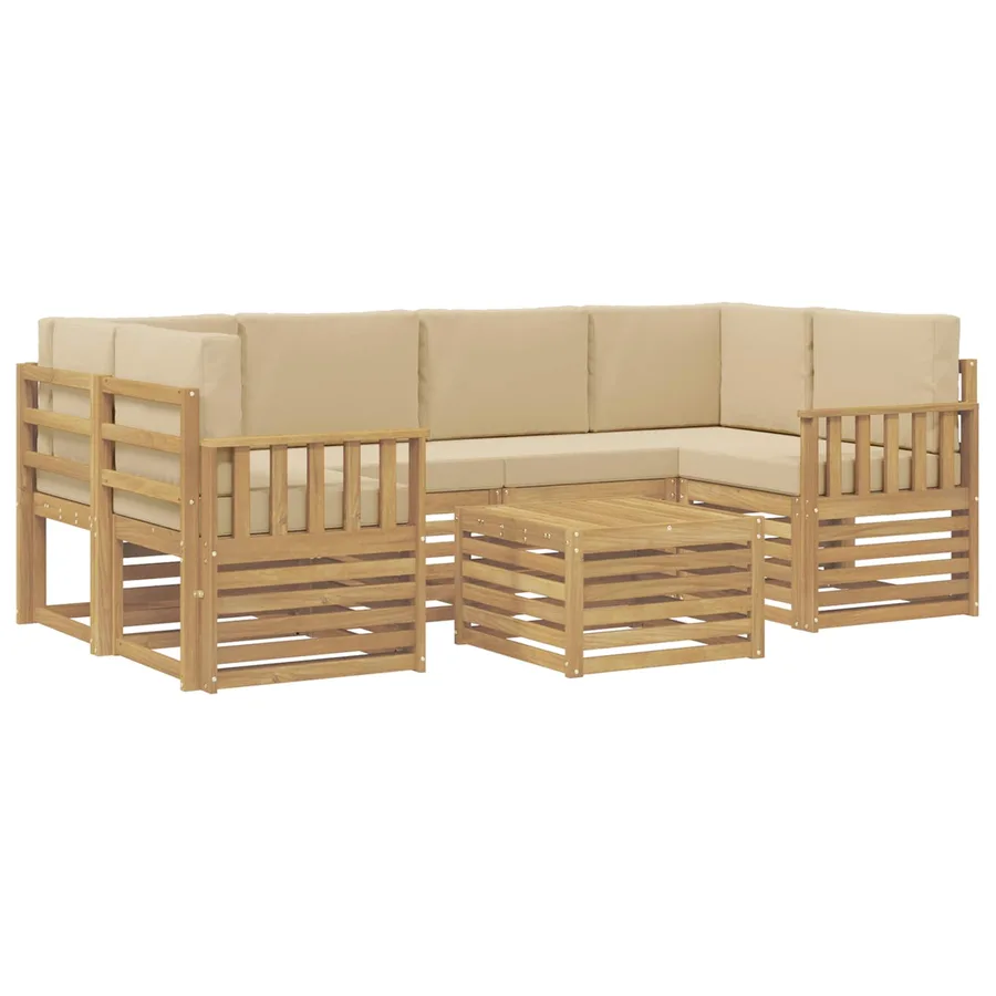 Ensemble de canapés d'extérieur 7 pcs Blanc et Beige Polyester - 2