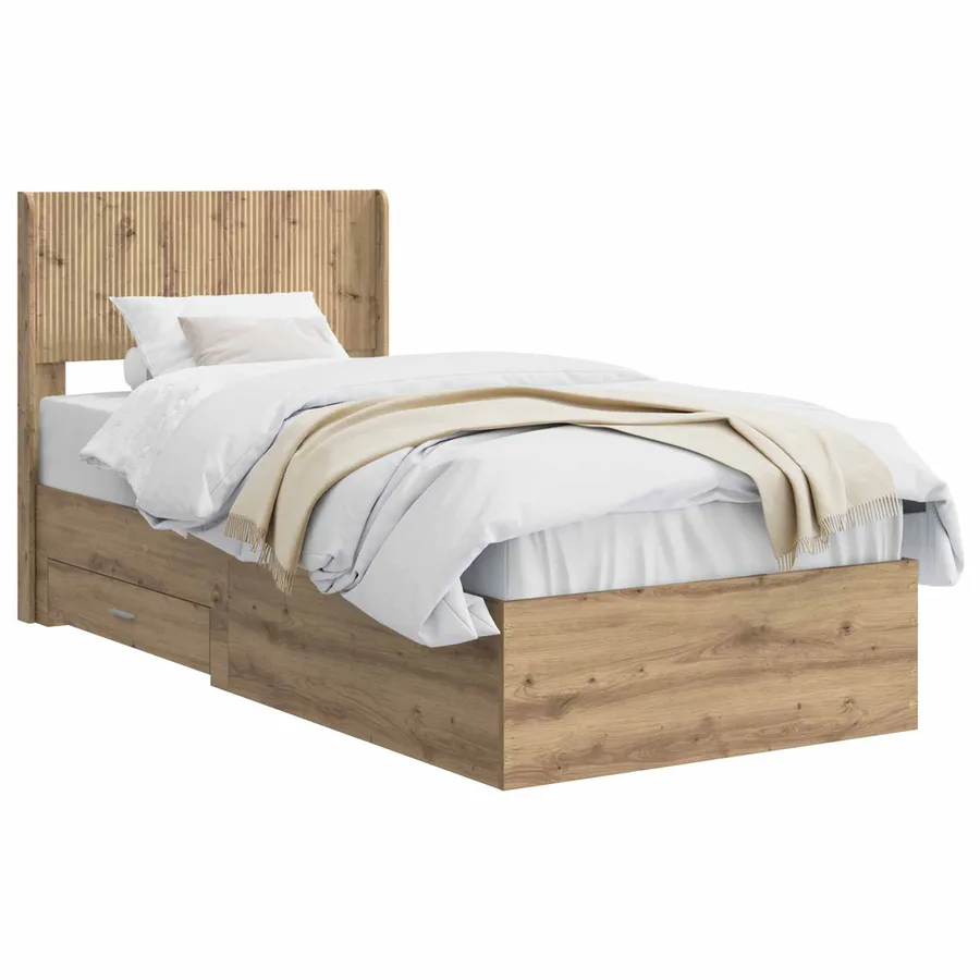 Cadre de lit avec rangement et tête de lit Chêne artisanal - 2