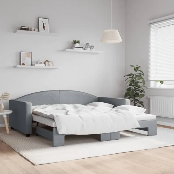 Lit de jour avec lit gigogne gris clair 100x190 cm tissu