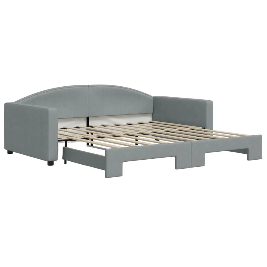 Lit de jour avec lit gigogne gris clair 100x190 cm tissu - 2