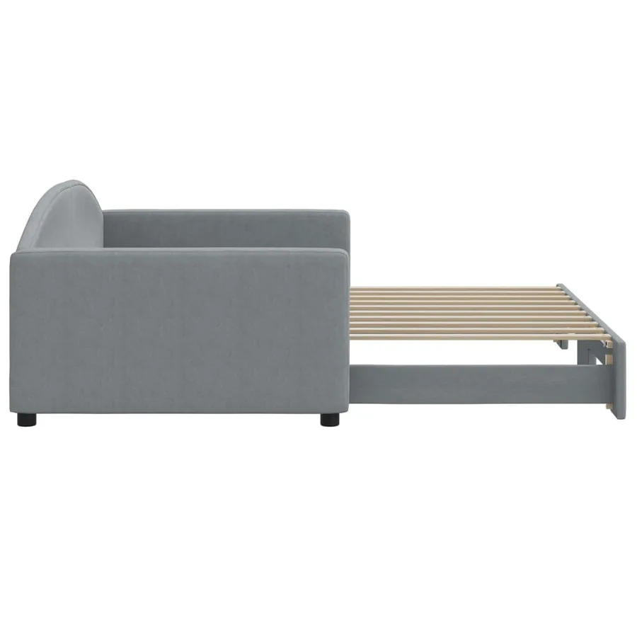 Lit de jour avec lit gigogne gris clair 100x190 cm tissu - 4